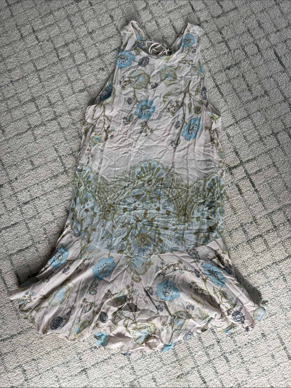 Free People Floral Mini Dress in Blue, Olive, Cream